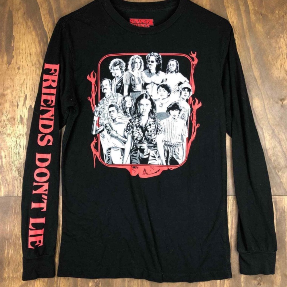 Stranger Things Graphic T Shirt Long Sleeve 'Friends Dont Lie'